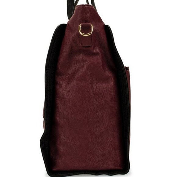 Badgley Mischka Rose Faux Leather XL Travel Weekender Tote Bag In Wine, NWT - Picture 3 of 5